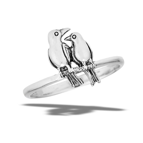 Sterling Silver Mother Bird and Chick on Branch Ring