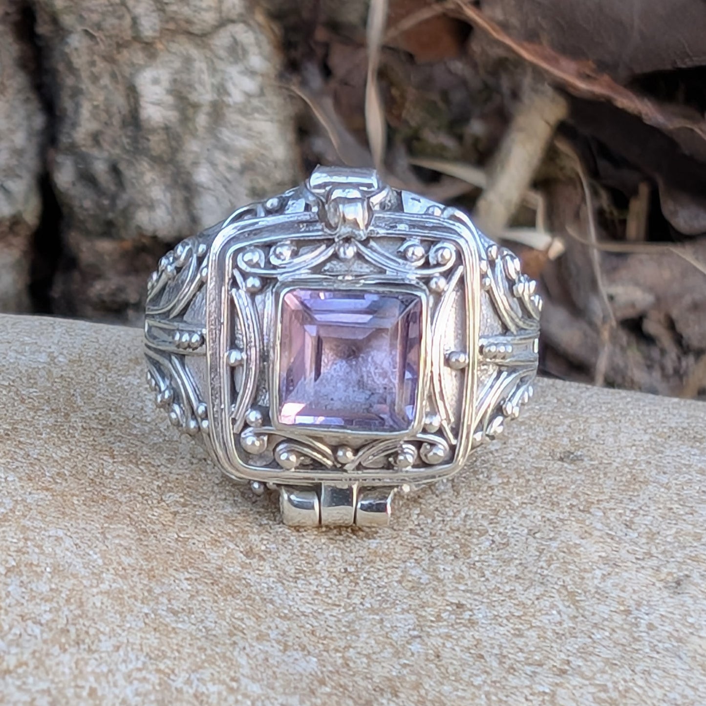 Midnight Elixir - Square Poison Locket Box Sterling Silver Ring
