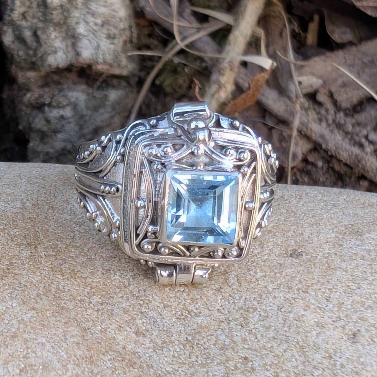 Midnight Elixir - Square Poison Locket Box Sterling Silver Ring