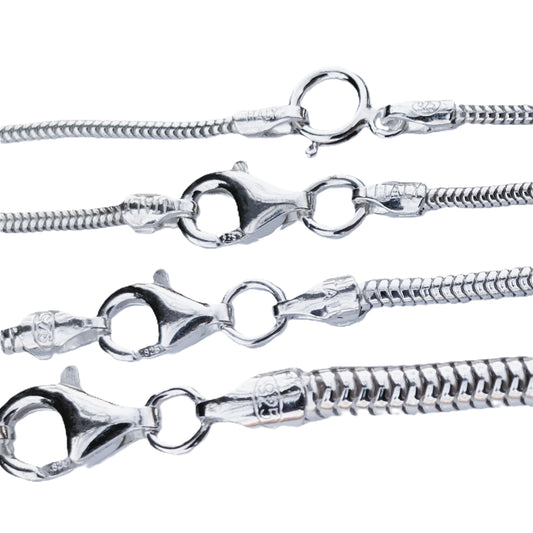 Silver chain necklace with clasp on a white background