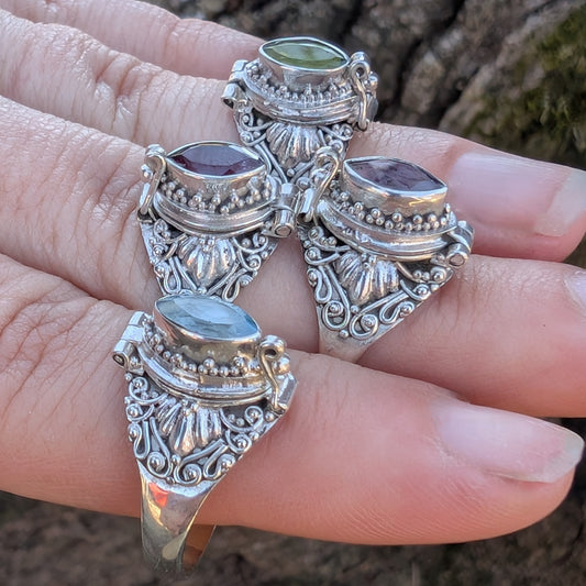 Marquise Faceted Gemstone Sterling Silver Poison Ring