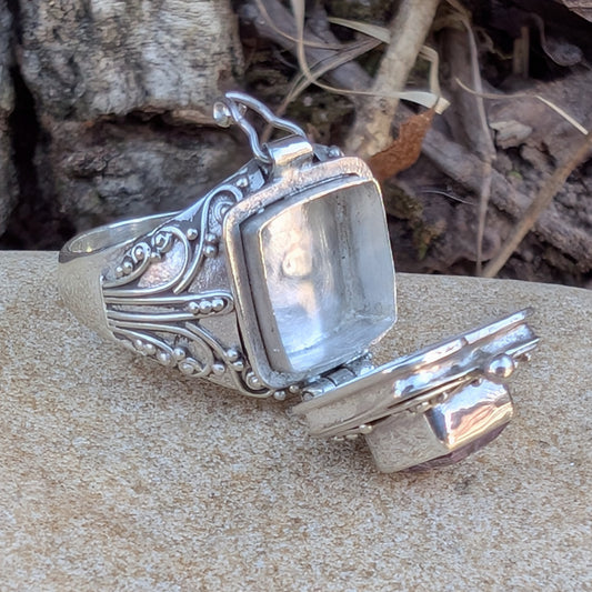 Midnight Elixir - Square Poison Locket Box Sterling Silver Ring