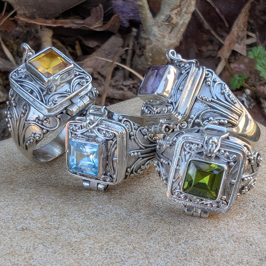 Midnight Elixir - Square Poison Locket Box Sterling Silver Ring