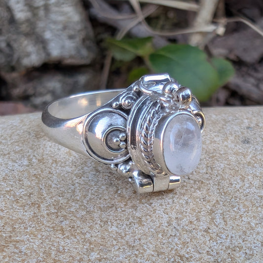 Poison Ring ~ Turquoise or Rainbow Moonstone and Sterling Silver