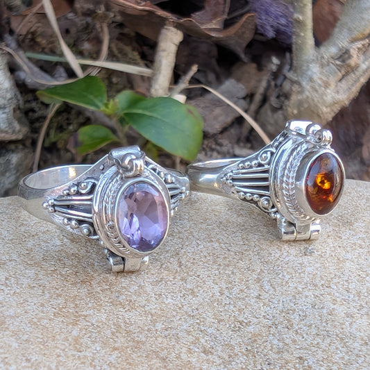 Roman Vessel Poison Ring - Sterling Silver and Gemstone