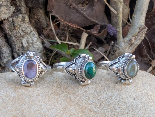 Oval Poison Ring - Sterling Silver and Gemstone