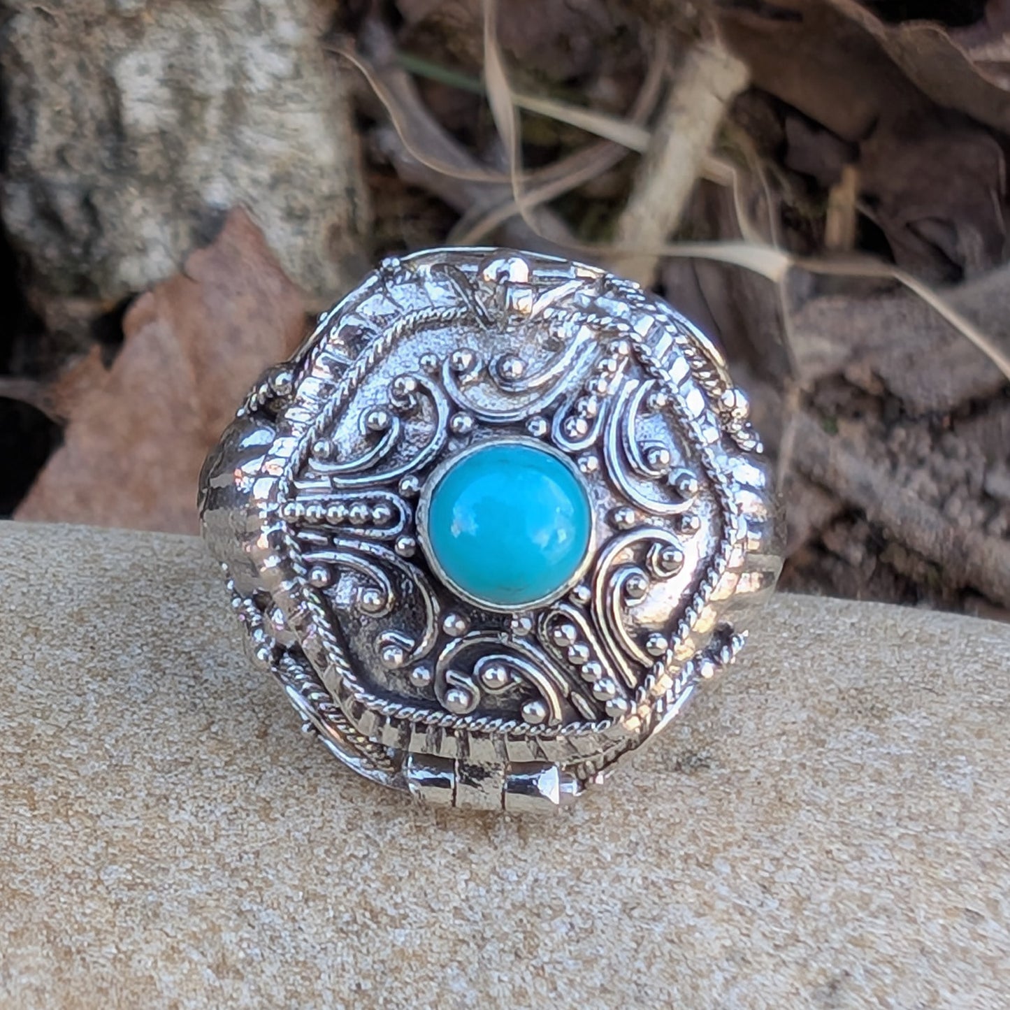 Genuine Arizona Turquoise Hexagonal Poison Ring Sterling Silver