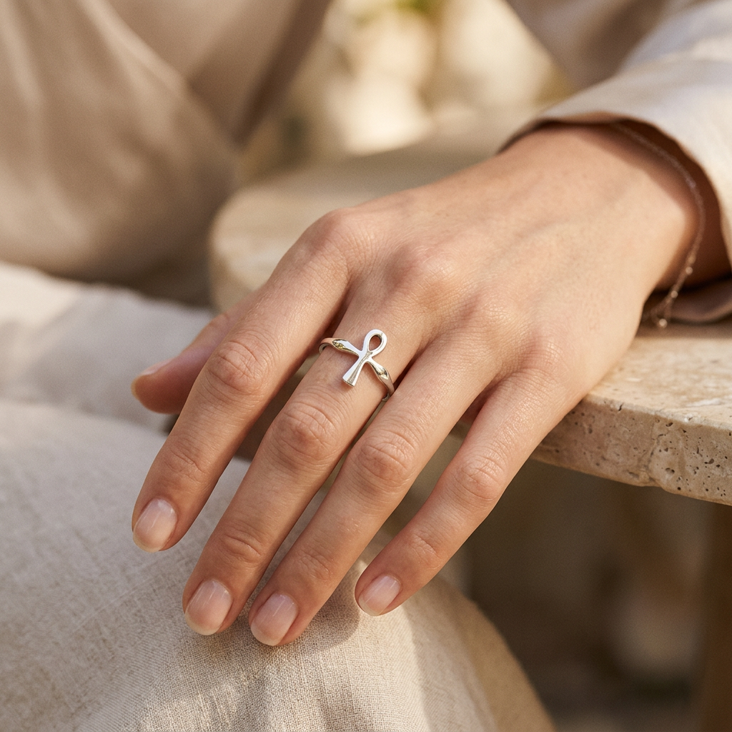 Worn fit – Small High Polish Sterling Silver Ankh Ring