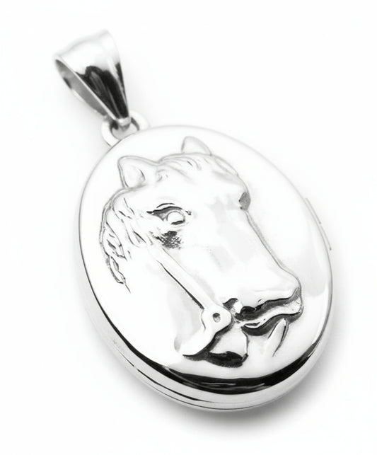 Sterling Silver Horse Head Cameo Photo Locket Pendant - Silver Insanity