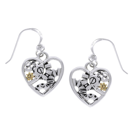 Tinkerer's Clockwork Heart Steampunk Sterling Silver Hook Earrings - Silver Insanity
