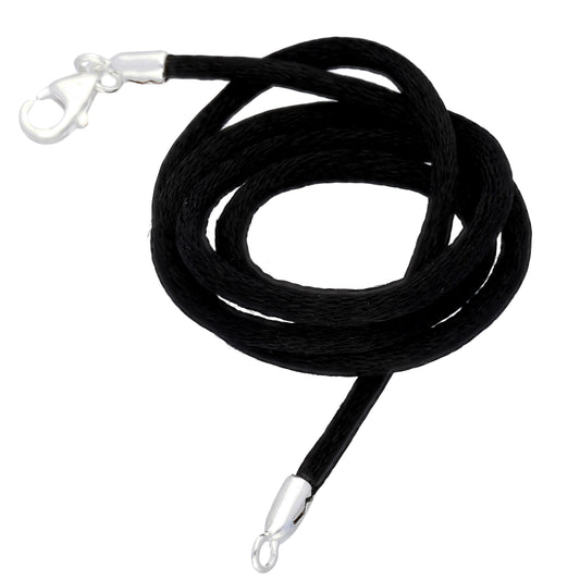 New Black Silk Cord Chain Necklace Sterling Silver - Silver Insanity
