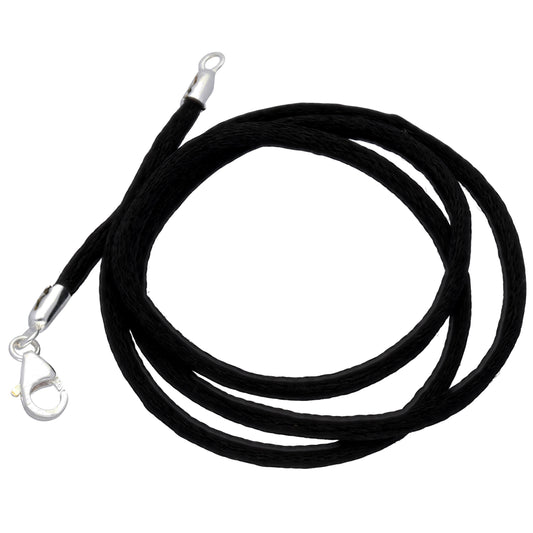 New Black Silk Cord Chain Necklace Sterling Silver - Silver Insanity