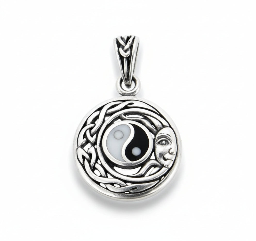 Flowing Sun Yin-Yang Celtic Knot Pendant Sterling Silver 18" Chain Necklace - Silver Insanity