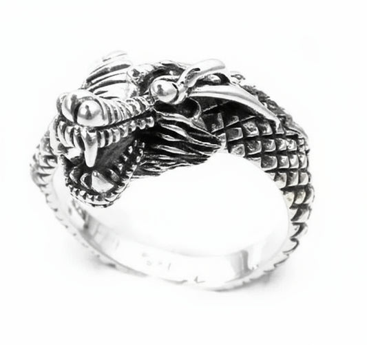 Sterling Silver Wrapped Snarling Dragon Ring - Silver Insanity