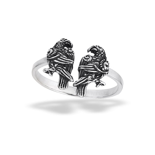 Adjustable Sterling Silver Mated Ravens Ring