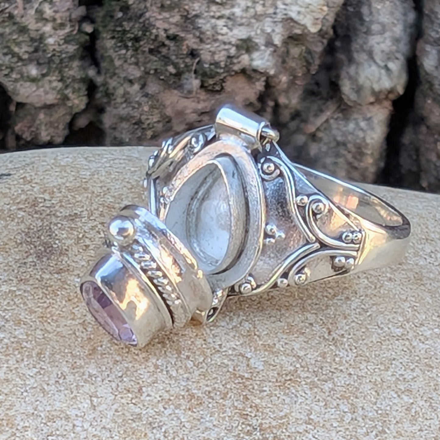 Petite Pear-Shaped Gemstone Sterling Silver Poison Ring