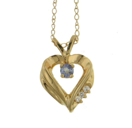 10K Yellow Gold Heart Pendant and 18" Necklace with Genuine Tanzanite