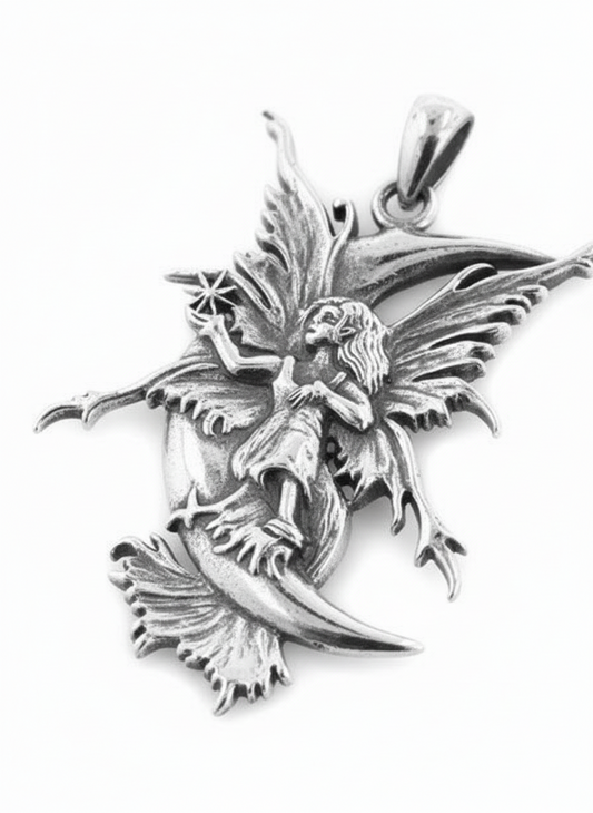Stargazer Sterling Silver Amy Brown Moon Fairy Pendant