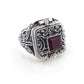 Square Genuine Garnet Poison Locket Box Sterling Silver Ring - Silver Insanity