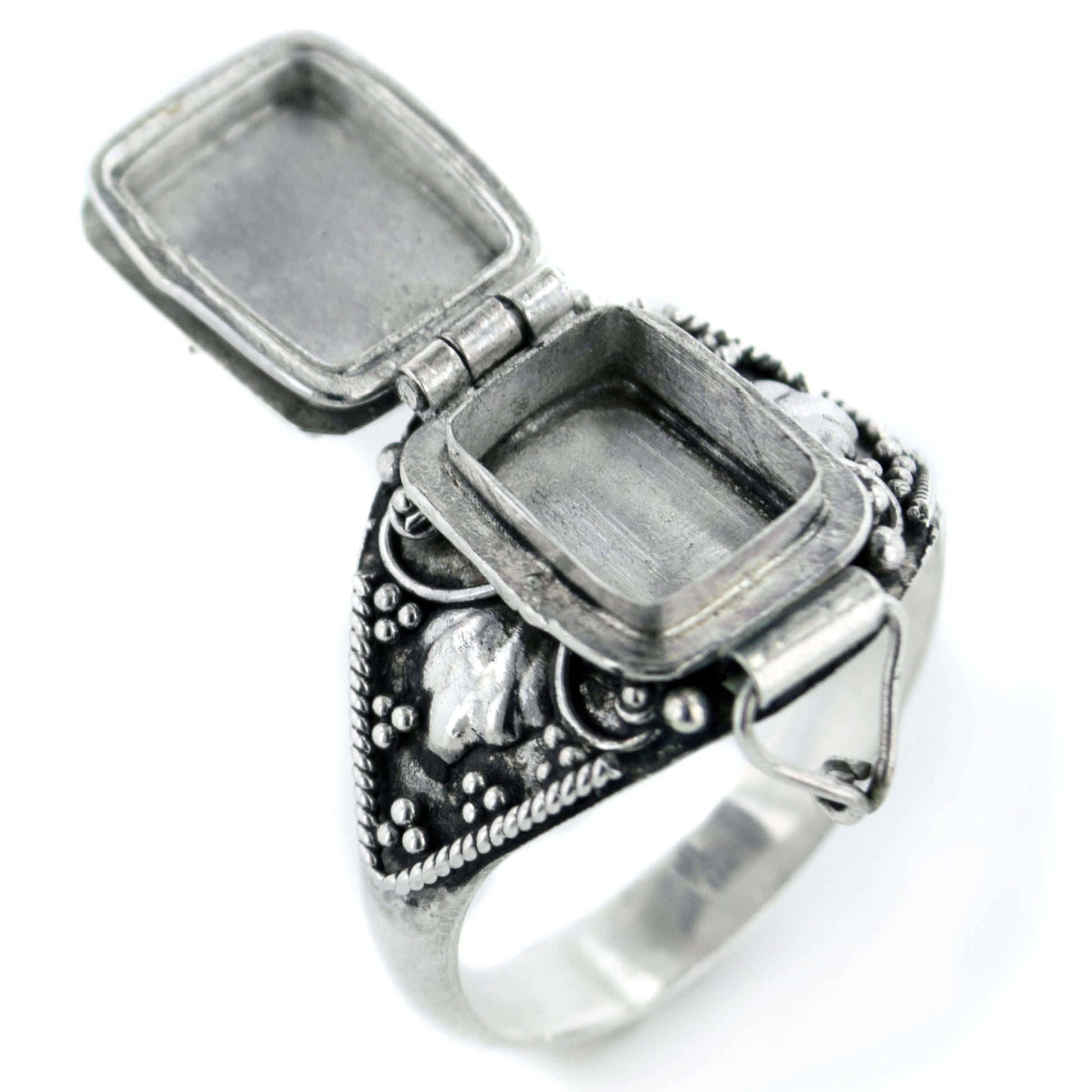 Sterling Silver Medieval Poison Ring with Rainbow Moonstone Ring - Silver Insanity