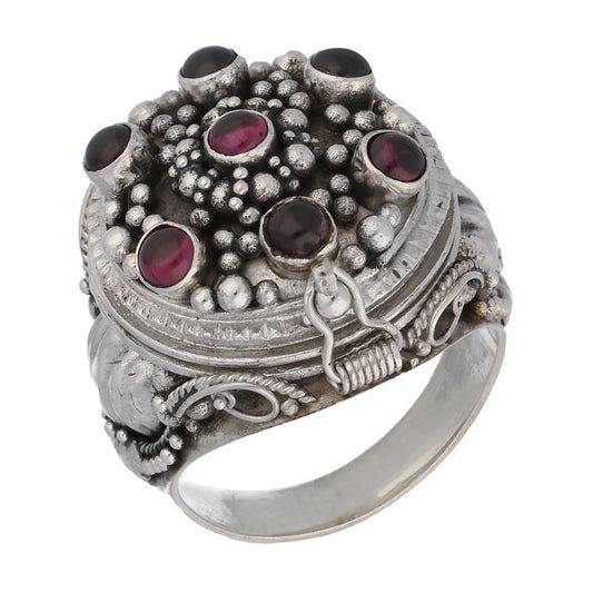 Large Sterling Silver Mystic Garnet Poison Locket Box Ring - Silver Insanity