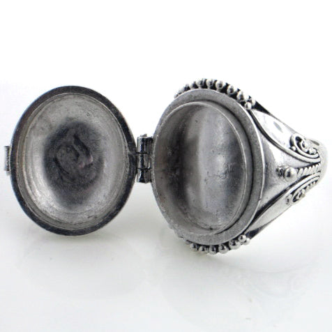 Sterling Silver Gothic Black Onyx Cross Poison Box Locket Ring - Silver Insanity