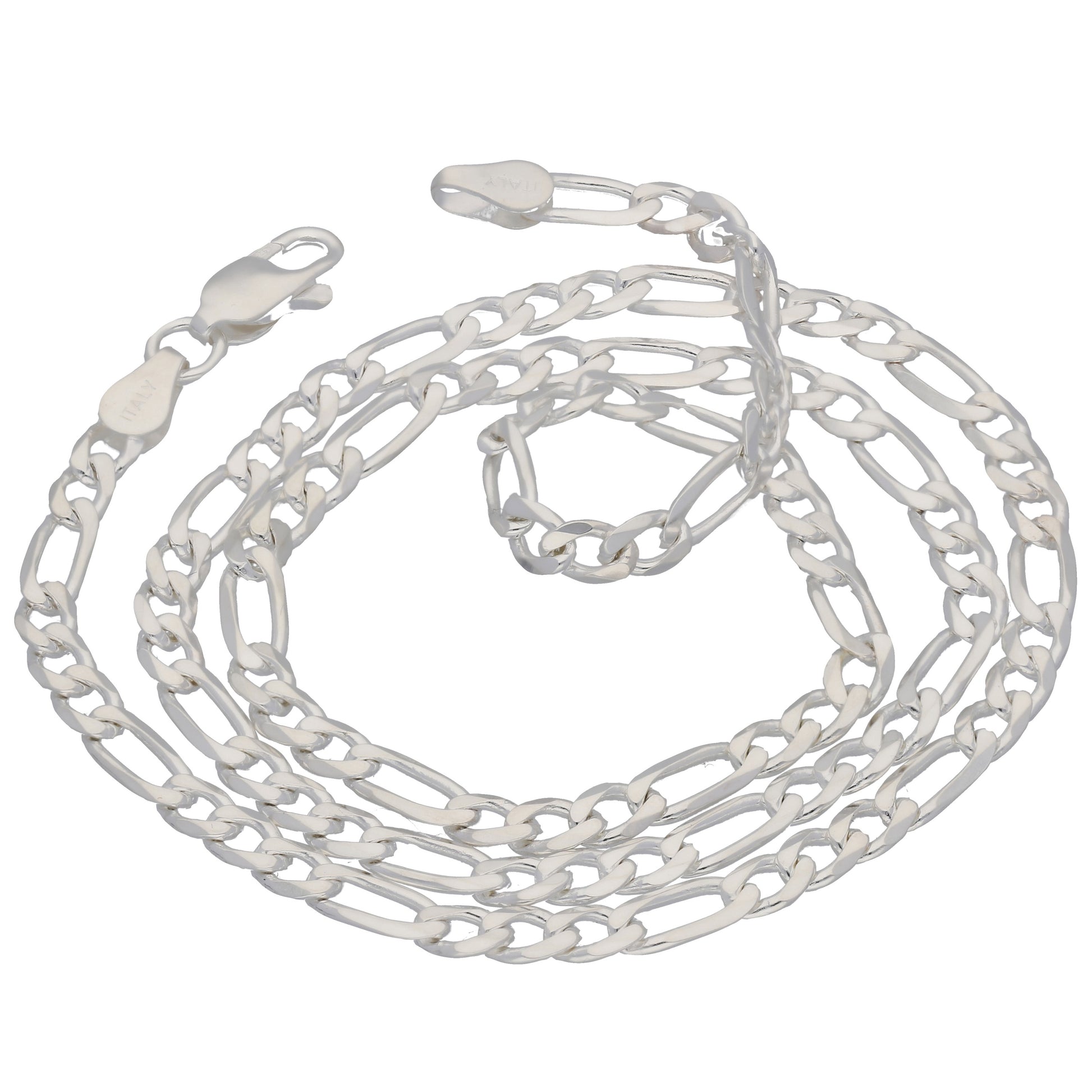 Diamond-Cut 4mm Wide Sterling Silver Figaro Chain Necklace Italian - Silver Insanity