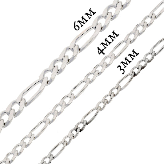 Diamond-Cut 3mm Wide Sterling Silver Figaro Chain Necklace Italian - Silver Insanity