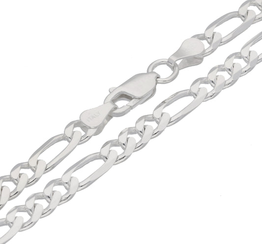 Diamond-Cut 3mm Wide Sterling Silver Figaro Chain Necklace Italian - Silver Insanity