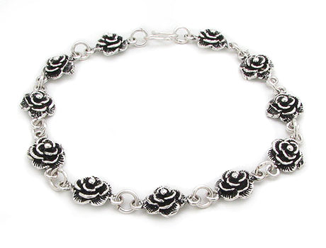 Sterling Silver Wild Roses 7.25" Flower Rose Bracelet - Silver Insanity