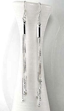 Rain Shower Chain Cluster of Dangling Strands Sterling Silver Hook Earrings - Silver Insanity