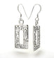 Greek Key Geometric Rectangle Sterling Silver Hook Earrings - Silver Insanity