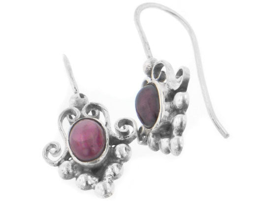 Sterling Silver Victorian Type Red Garnet Hook Earrings - Silver Insanity