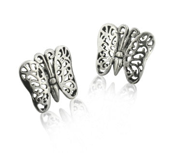 Sterling Silver Filigree Butterfly Post Studs Earrings - Silver Insanity