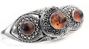 Gothic Silver Amber Poison Box Locket Cuff Bracelet - Silver Insanity