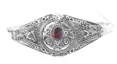 Medieval Sterling Silver Genuine Garnet Locket Box Poison Cuff Bracelet - Silver Insanity