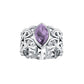 Borre Knot Viking Braided Wedding Band Ring in Sterling Silver with Marquise Gemstone