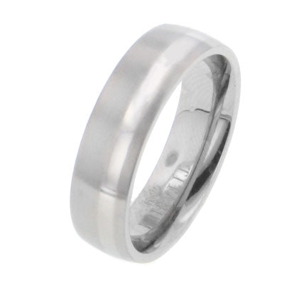 Aurora Silver Stripe Titanium Wedding Band Ring - Silver Insanity