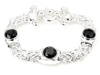 Sterling Silver Byzantine Chain and Black Onyx Bracelet - Silver Insanity