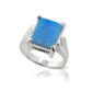 Large Emerald-Cut Created Rectangular Blue Opal Sterling Silver Ring - Silver Insanity