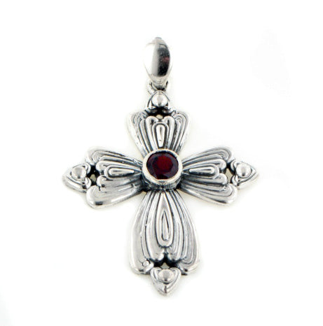 Sterling Silver Elegant Genuine Garnet Cross Pendant - Silver Insanity