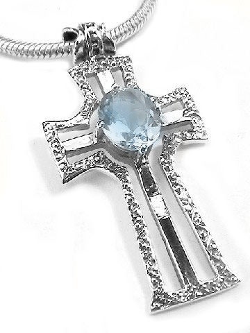 Sterling Silver Light Blue Topaz Cross Slide Pendant - Silver Insanity