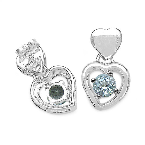 Blue Topaz Sterling Silver Hearts Post Stud Earrings - Silver Insanity