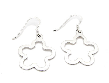 Medium Sterling Silver Open Flower Shape Hook Earrings - Silver Insanity