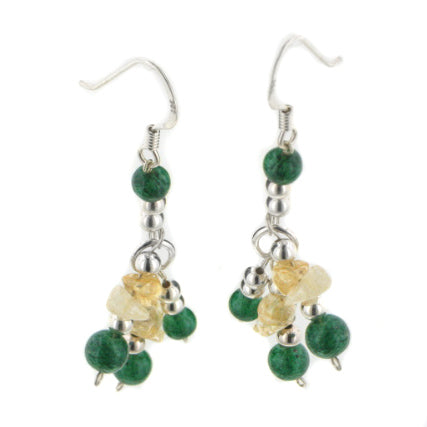 Green Aventurine Citrine Sterling Silver Bead Earrings - Silver Insanity