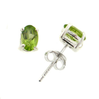 Genuine 4x6mm Oval Cut Peridot Sterling Silver Post Stud Earrings - Silver Insanity