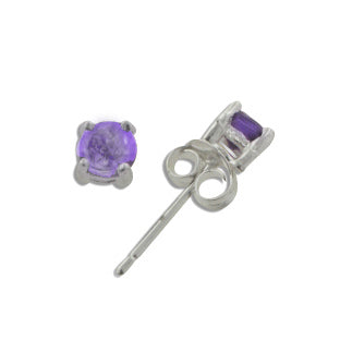 5mm Amethyst Genuine Round Sterling Silver Studs Post Earrings - Silver Insanity