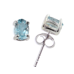 Small Studs 4x6mm Oval Genuine Sky Blue Topaz Sterling Silver Post Earrings - Silver Insanity