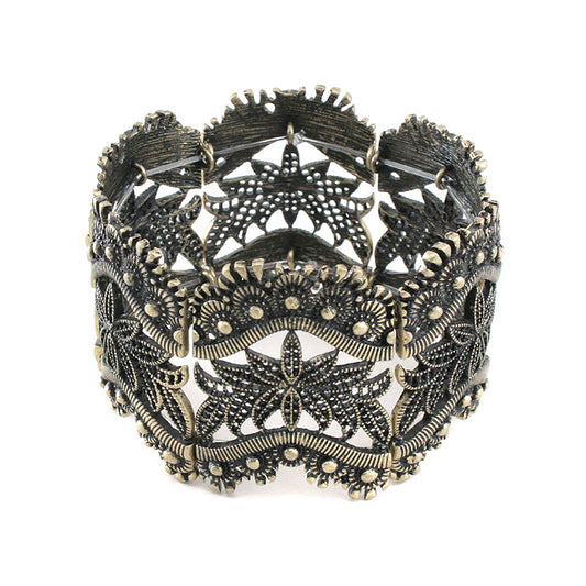 Vintage Filigree - Antiqued Gold Colored Stretch Bracelet - Silver Insanity