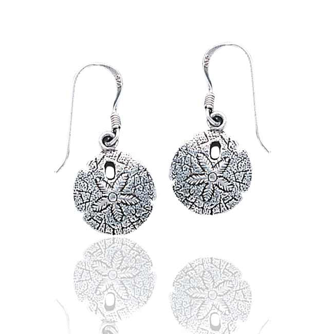 Detailed Ocean Beach Sand Dollar Small Sterling Silver Earrings - Silver Insanity